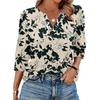 Women V Neck Loose Fit Three Quarter Sleeve Casual Top Button Detail Sleeve Blouse Lightweight Comfortable Fabric