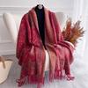 Luxury Cashmere Winter Scarves Embroidery Elegant Poncho Pareo Cape Warm Pashmina Shawl Chunky Headscarf Wrap Lady Turban