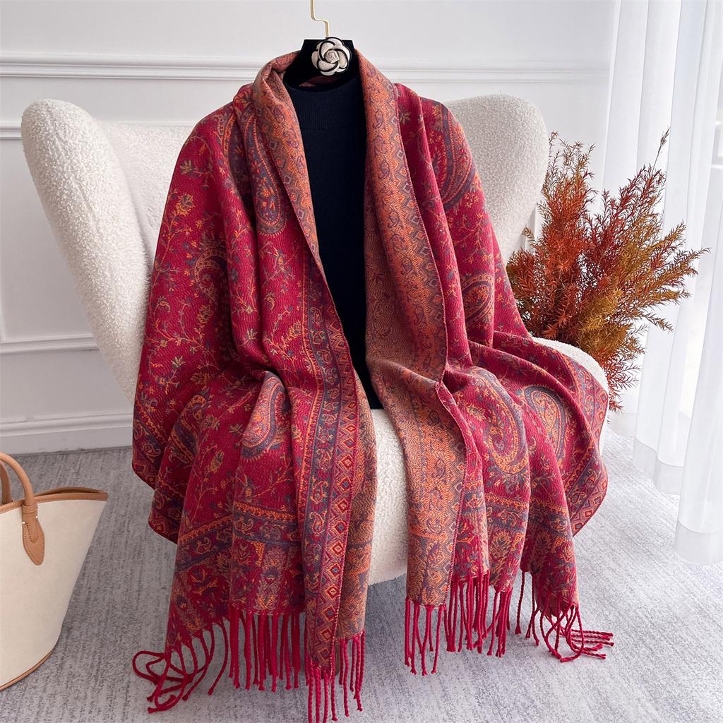 Luxury Cashmere Winter Scarves Embroidery Elegant Poncho Pareo Cape Warm Pashmina Shawl Chunky Headscarf Wrap Lady Turban