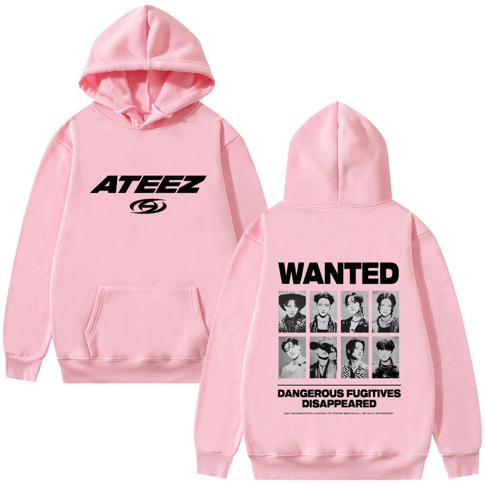 Kpop ATEEZ Wanted Dangerous Fugitives Disappeared Graphic Hoodie Unisex Korean Fashion Trend Hoodies Male Casual Sweatshirt
