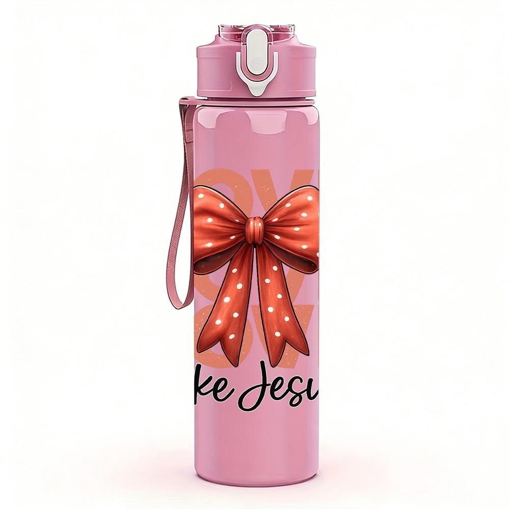 1PC Love Like Jesus Bow Letter 750ml Color Plastic Sports Water Bottle Leakproof Flip Straw Lid Suitable for Sports Office Home Use