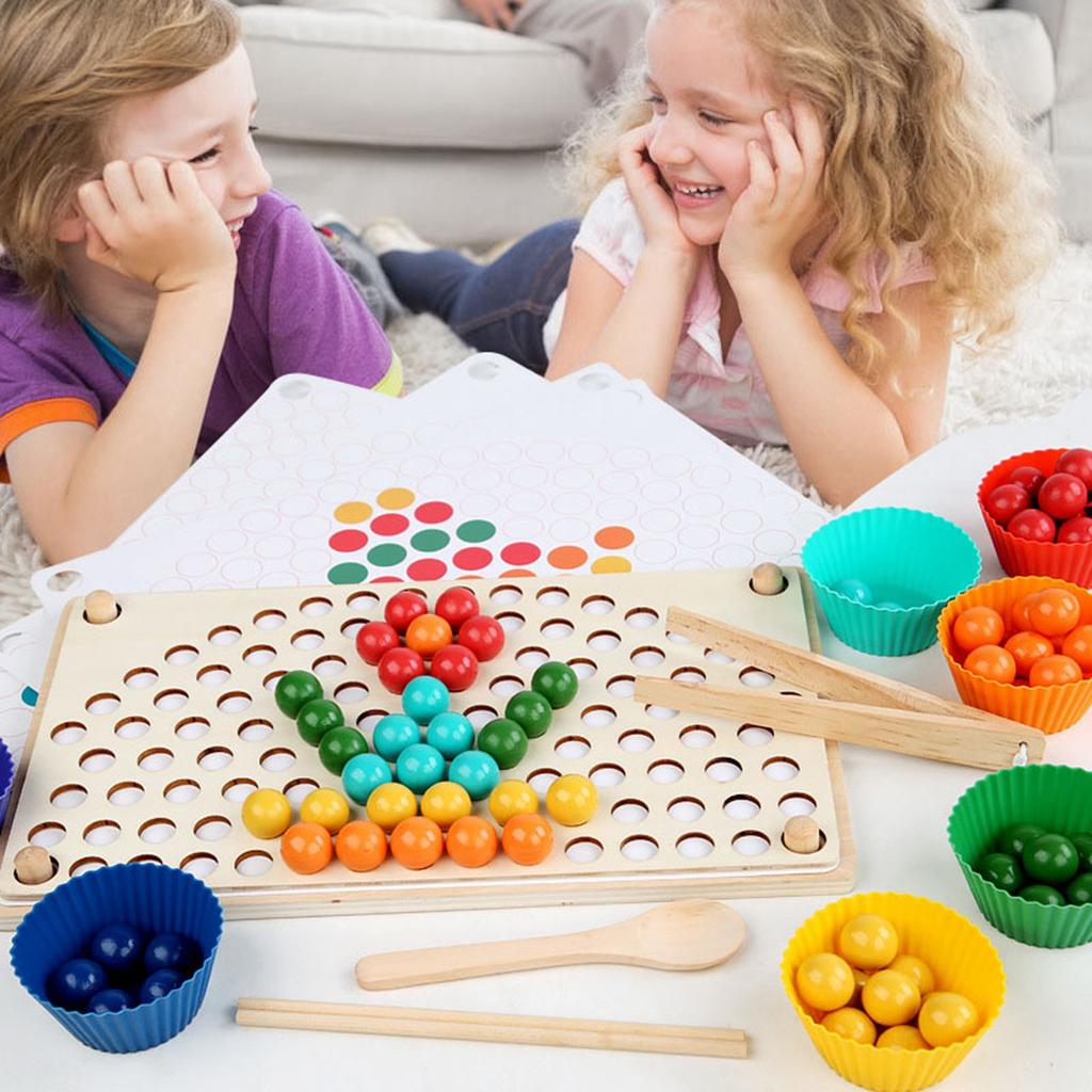 Wooden Peg Board Beads Game Educational Rainbow Clip Beads Puzzle Sorting Toys for Toddlers