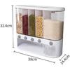 Dry Food Dispenser,Wall Mounted 5 Grid Cereal Dispenser,Rice Dispenser 25 Pounds Kitchen Storage with Measuring Cup
