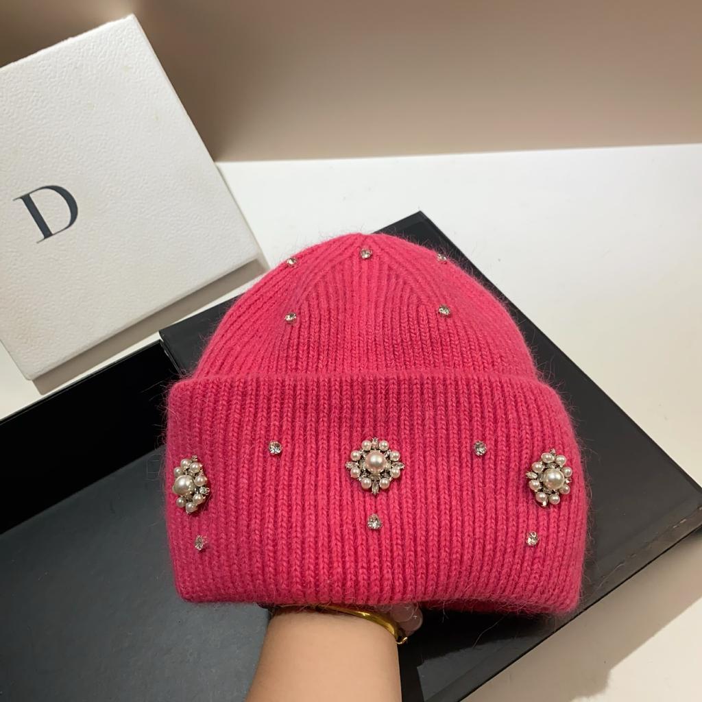 Palace Rhinestone Rabbit Fur Knitted Hat Princess Sweet Celebrity Xiaoxiangfeng Warm Ear Protection Wool Hat