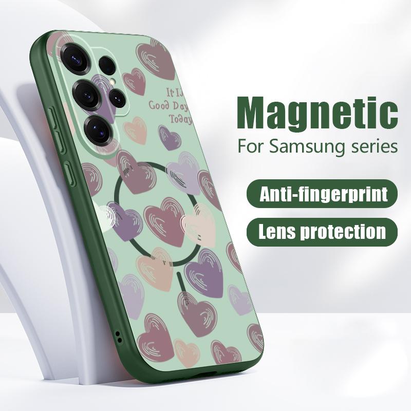 Magnetic For Magsafe Case For Samsung Galaxy S26 Ultra S25 Edge S24 Plus S23 FE S22 A54 A55 A56 5G Candy Color Love Hearts Pattern Matte Cover