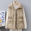 Autumn and Winter Mid-length Down Cotton Vest, Drawstring Waist, Thin Waistcoat Women