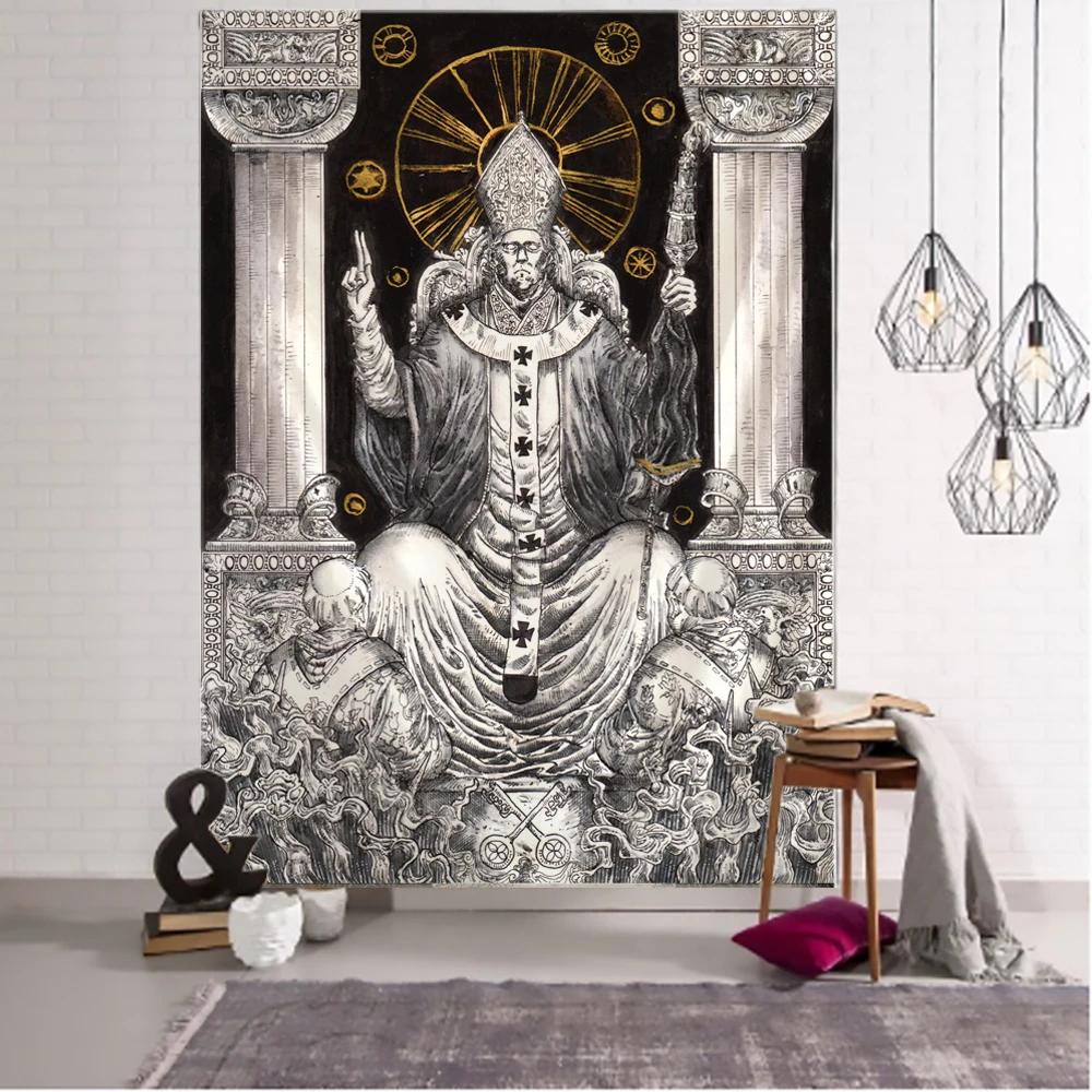 Witchcraft Tarot Tapestry Wall Hanging Black Khaki Sun Moon Starry Universe Geometric Pattern Dormitory Home Decoration Curtains