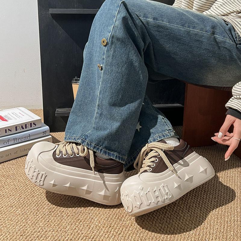 Frühling und Herbst neue Big-Head-Schnürschuhe mit dicker Sohle, Muffin-Schuhe, kleine Brotschuhe, Auflösungsschuhe, Freizeitschuhe, Damenschuhe