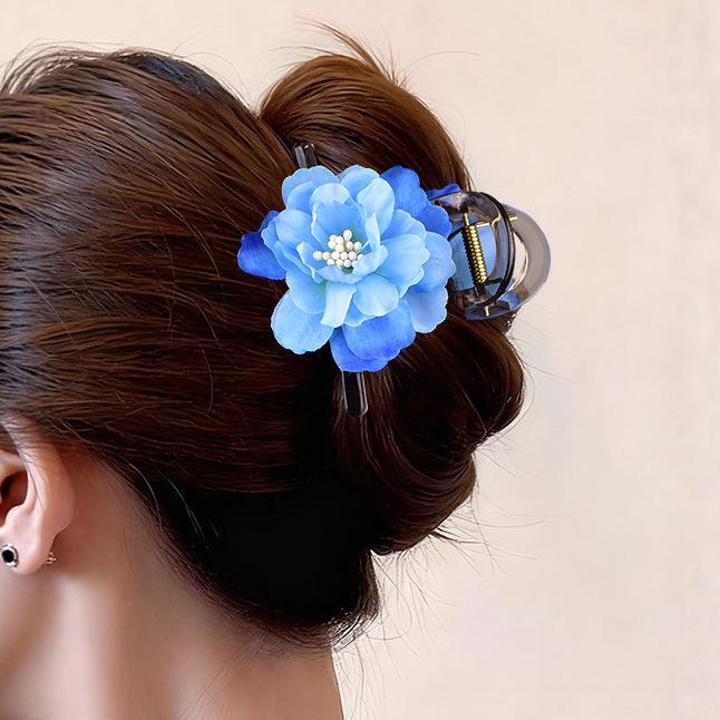 Silk Flower Shark Hair Clip - Blue, Fashionable Ancient Style Accessory. Clip 031