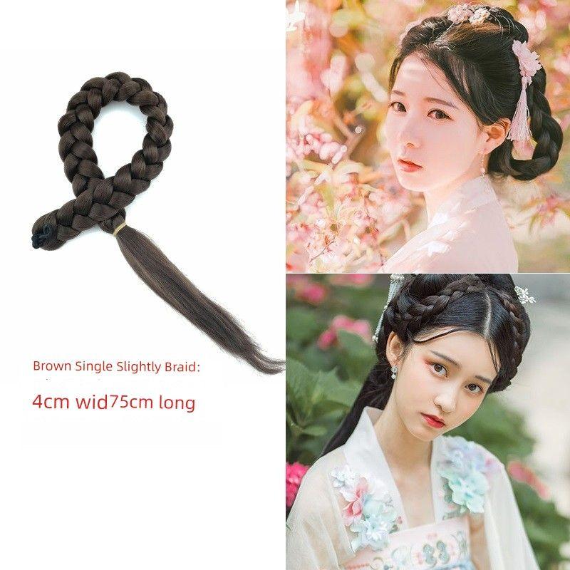 Ancient Costume Wig Double-Headed Twist Braid Republic of China Student Big Braid Chinese Bride Xiuhe Style Coiled Hair Wig Long Braid