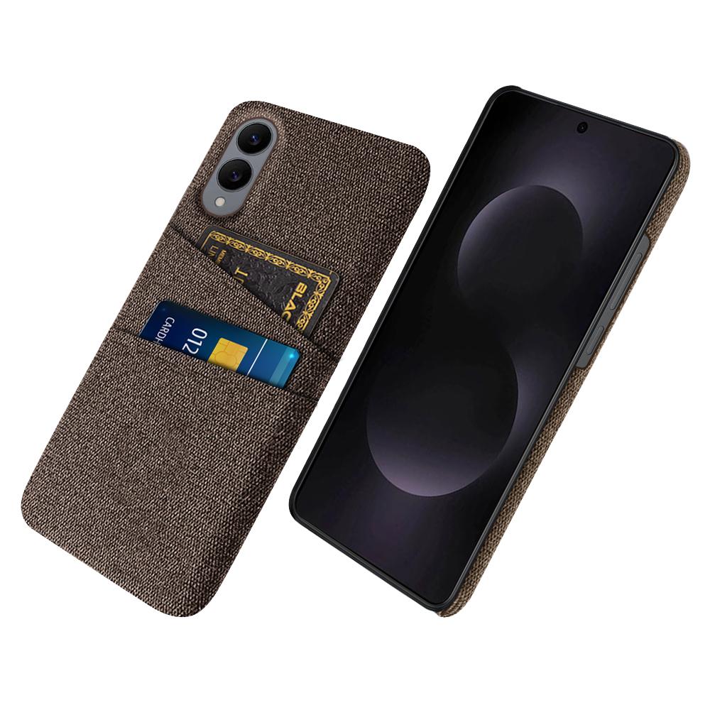 

For Samsung Galaxy S25 Edge Case Cloth+Hard PC Phone Cover with Dual Card Slots Brown