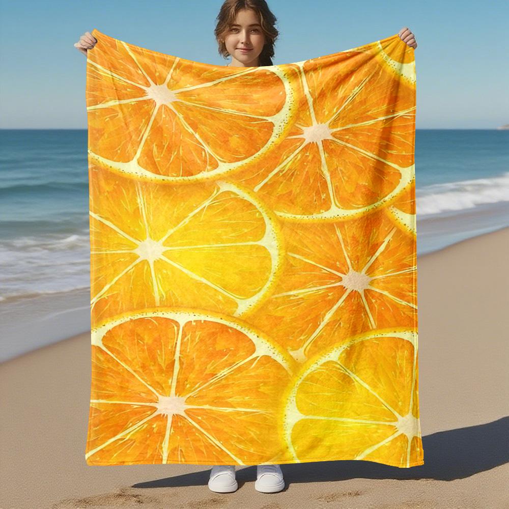 1PC Orange slicesOutdoor Flannel Blanket - Soft Plush Decor for Picnics, Camping, Bedroom, Playroom, Office, or Lunch Break 1339A