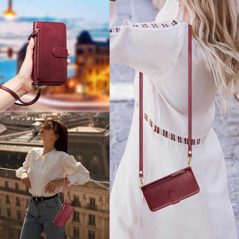Wireless Charging Lanyard Leather Phone Case for Google Pixel 10 Pro XL 9 9A 8 8A 7 7A 6 6A 5 5A Zipper Wallet Card Flip Cover