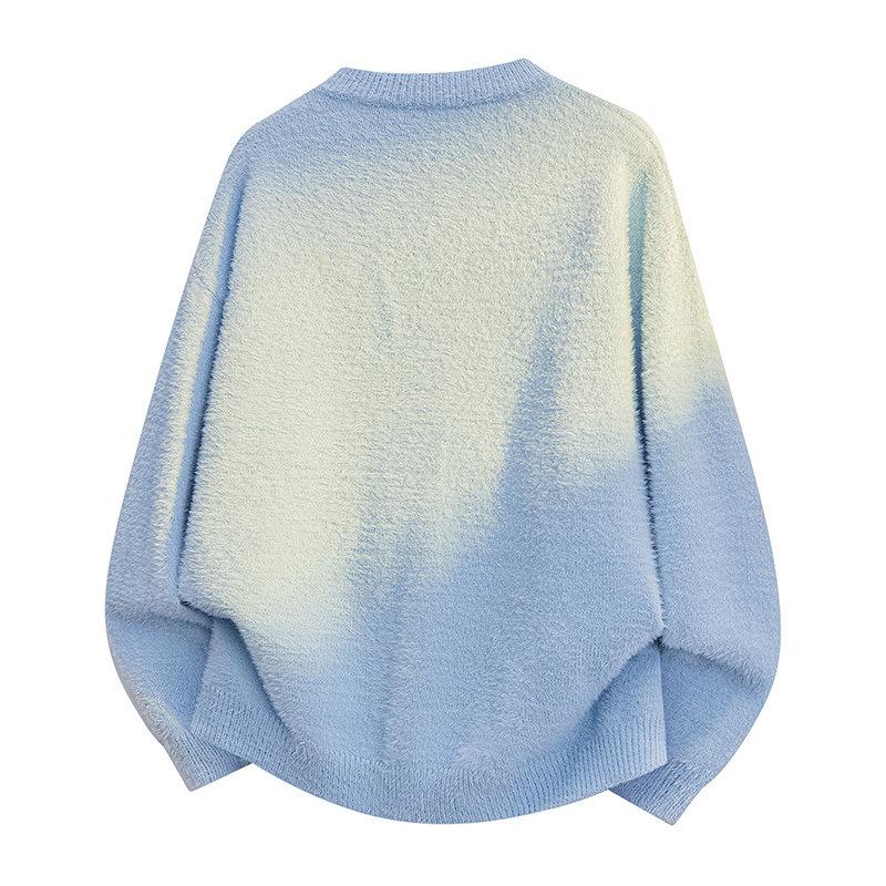 Pullovers Long Sleeves Sweaters Unisex Sweater Spring Autumn Kitten Tie-dyed Retro Couples Paragraph Knitted Bottoming Jumper Round Neck Wool Jumper