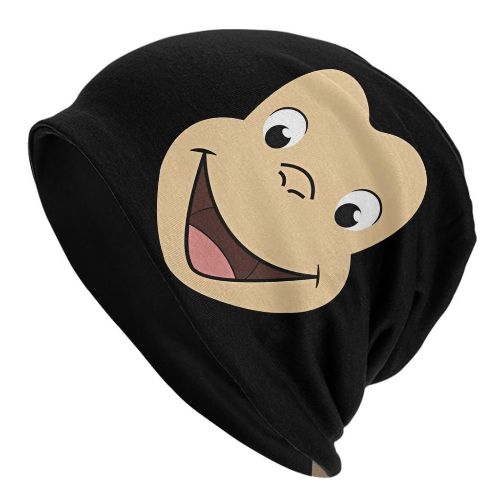 Funny Curious George And Banana Bonnet Hat Cool Outdoor Cartoon Monkey Skullies Beanies Hats Unisexs Womens Warm Dualuse Caps