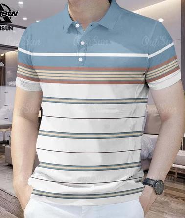 Striped print casual Polo men s fashion slim business T-shirt 2026 new short sleeve soft comfortable breathable S