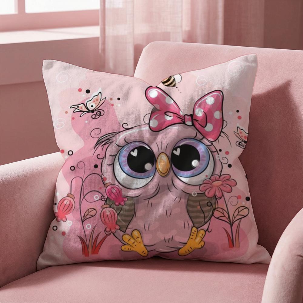 Cute Cartoon Owl Cushion Cover Multi-Scene Pillow Cover for Home & Car - Reversible, Soft & Durable for Daily Use