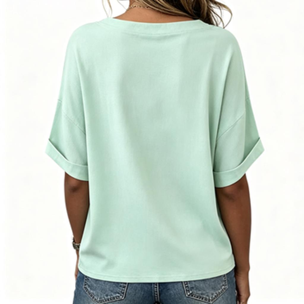 Top da Donna Casual Largo Girocollo Manica Corta Tessuto Misto Cotone Lino Leggero Traspirante Camicia Estiva
