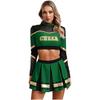 Damen Cheerleader Set Langarm Pailletten Crop Top Plissee Rock Tanzuniform Cheer Wettbewerb Auftrittsoutfit