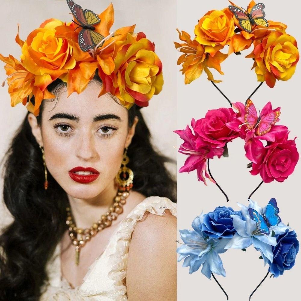 Butterfly Design Flowers Headband Handmade Rose Flower Crown  For Women Girl