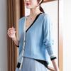 YLT Women's Color Block Knit V-Neck Cardigan