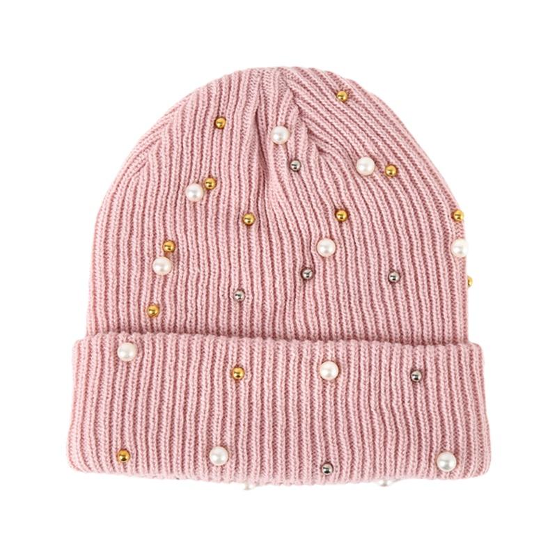 Winter Unisex Knitted Beanie Hat 3D Embroidered Pearl Rhinestones Warm Y2K Style Spandex/Cotton Outdoor