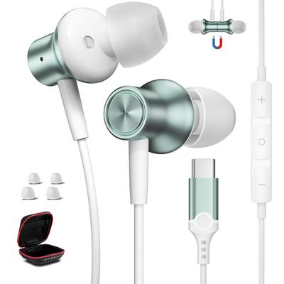 Wired Type-C Earphones for iPhone 1516, with Mic for Calls, Magnetic Design, Compatible with iPhone, iPad, Samsung Galaxy, Google Pixel, AQUOS,