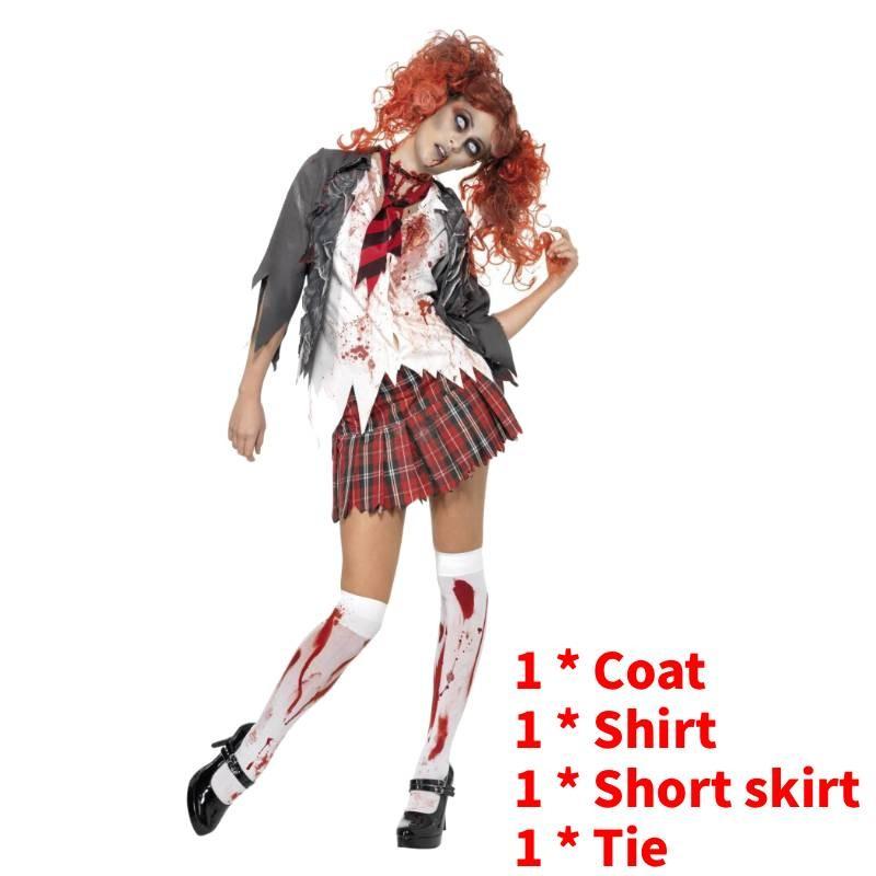 Female Halloween Terrifying Zombie Student Cosplay Costume Makeup Party Dress Up