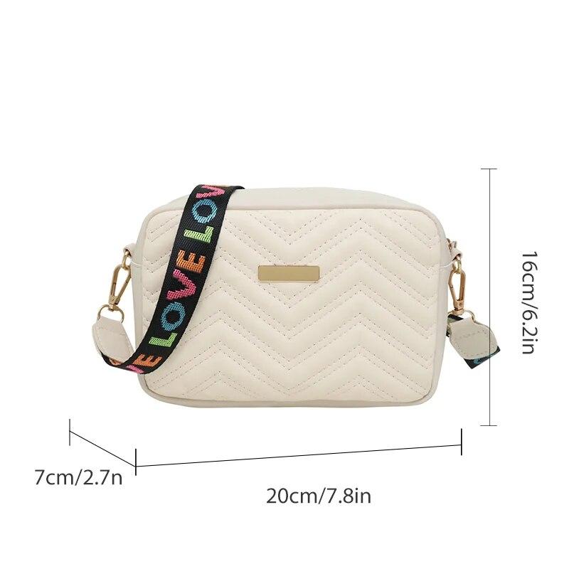 Rilibegan Embroidered Camera Bag Material Casual Small Square Bag Versatile Single Shoulder Bag Printed Shoulder Strap