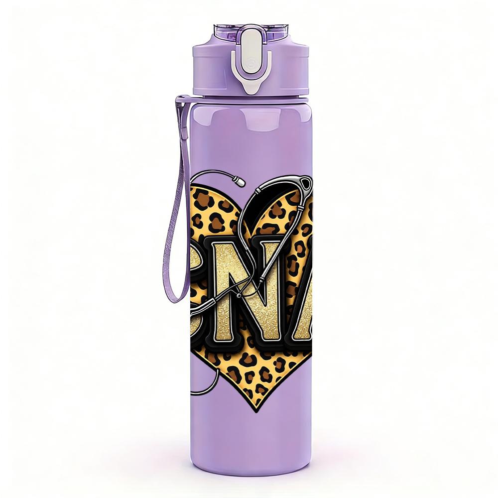 1PC Leopard CNA Heart 750ml Color Plastic Sports Water Bottle Leakproof Flip Straw Lid Suitable for Sports Office Home Use