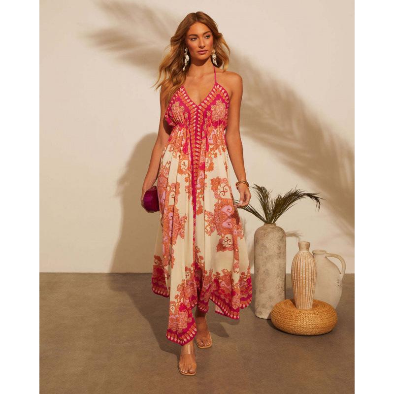 

Women s Floral Print Spaghetti Strap Maxi Dress with Color Options S красный