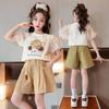 Girls Summer Short Sleeve Top and Shorts Two Piece Set