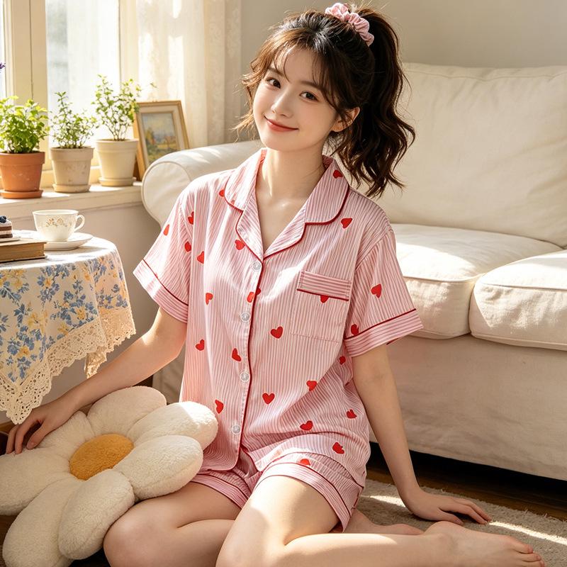 Sommerpyjama aus Eisseide im süßen Stil für Damen – kurzärmlige, coole und stylische Homewear