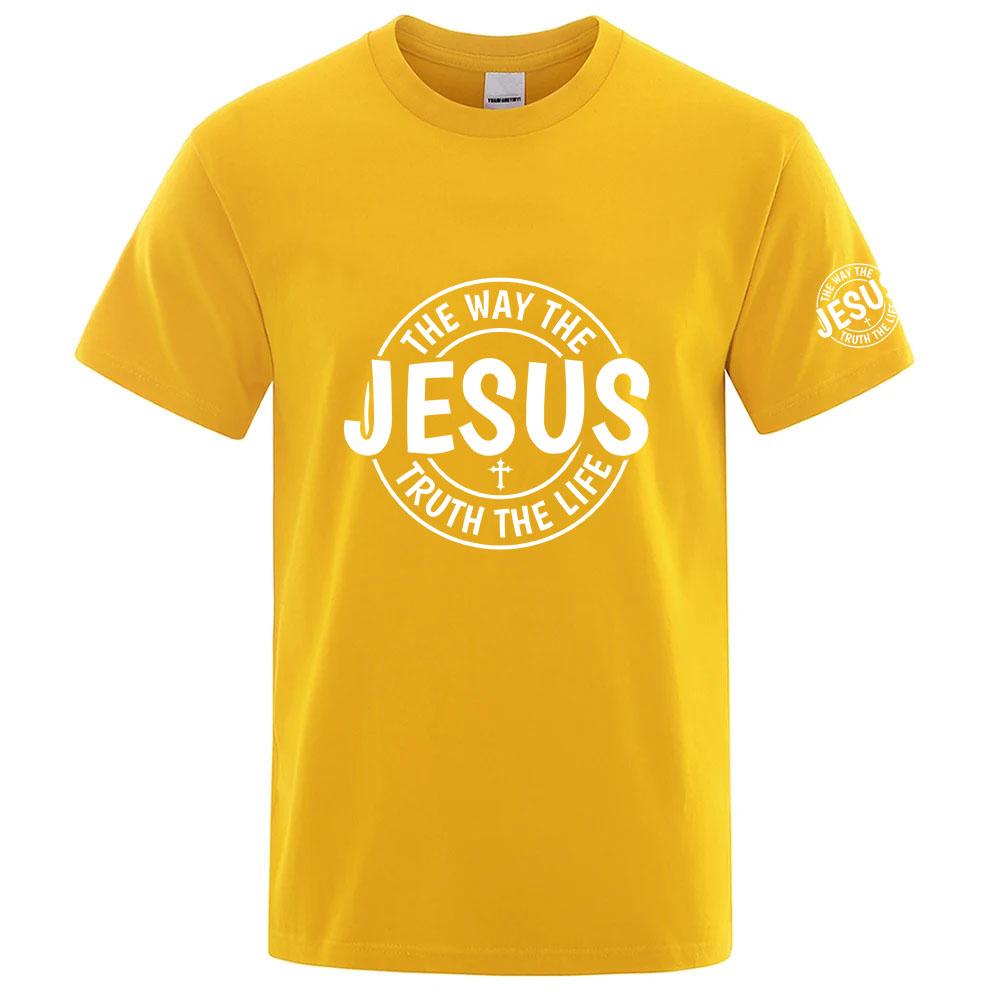 Jesus Way Truth Life Letter Printing 2026 Summer Unisexs Brand Cotton Ordinary Short Sleeve Tshirt Solid Color Casual Tops