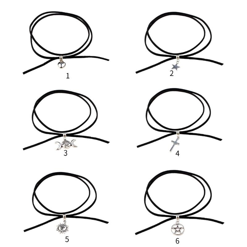 Gothic Black Long Necklace Velvet-Rope Heart Star Sun-Moon Pendant Choker Clavicle Chain Y2k Jewelry Women Girl Teen