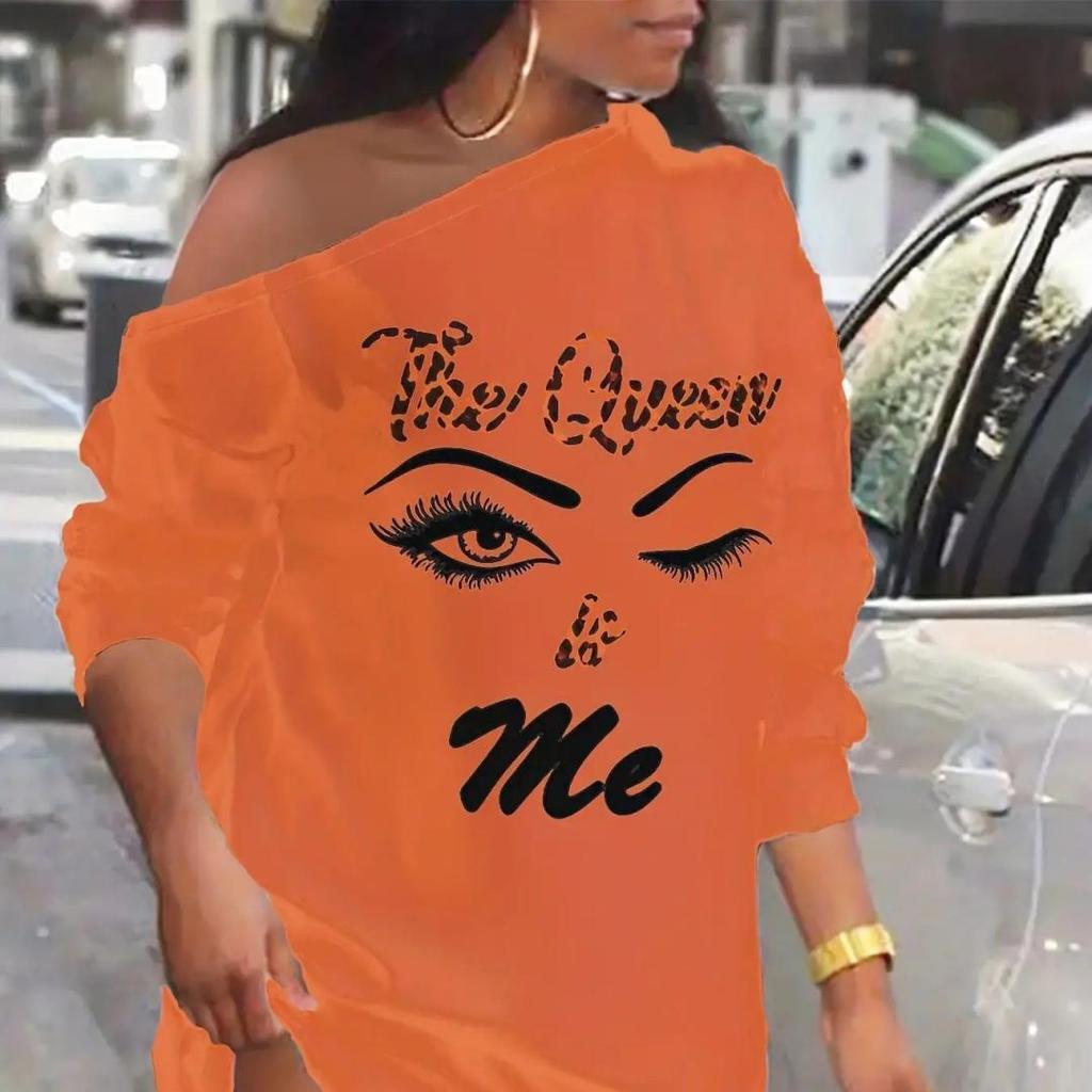 Rochie cu umăr înclinat Queen cu imprimeu Poker, rochie casual cu mânecă lungă pentru toamnă și primăvară, îmbrăcăminte pentru femei