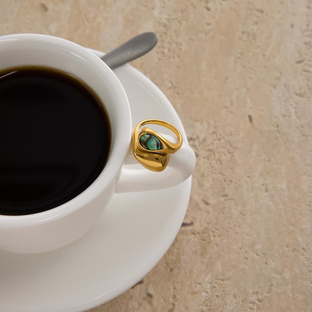 Youthway Minimalist Water Drop Shape Shell Rings For Women  Gold Plated Stainless Steel Rings Simple Fashion Jewelry Gift