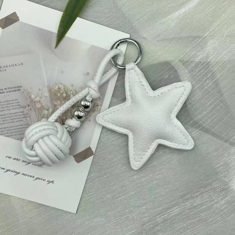 Colorful Five-pointed Star Cotton Woven Rope Leather Pendant New Star Woven Ball Bag Pendant Keychain Creative Small Accessories