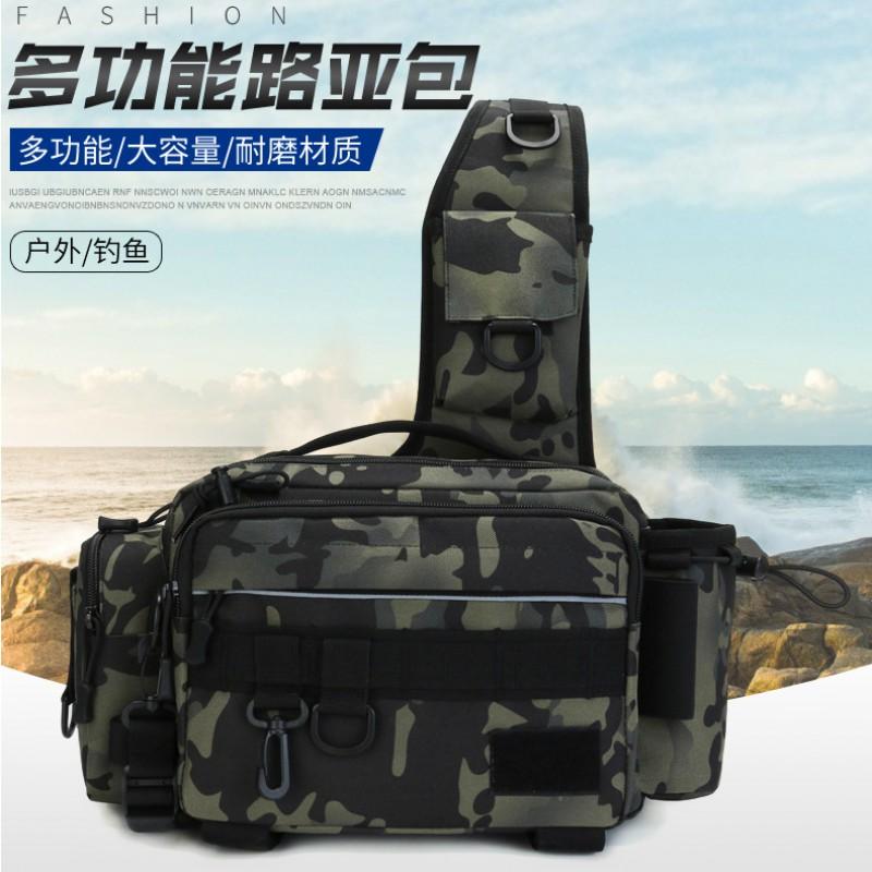 Large Capacity Fishing Tackle Bag Multi Functional Waist Pack Rod Holder Tactical Crossbody Outdoor Sports