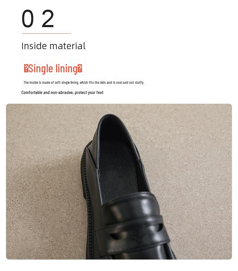 Women's Black British Style Leather Loafers: Thick Sole, Chunky Heel, Round Toe, Two-Wear Design - Spring 2025