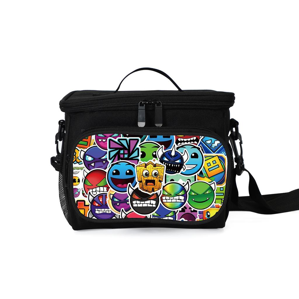 Geometry Dash Lunch Box for Kids Teens Insulated Lunch Bag Portable Cooler Bag Large Capacity Gray