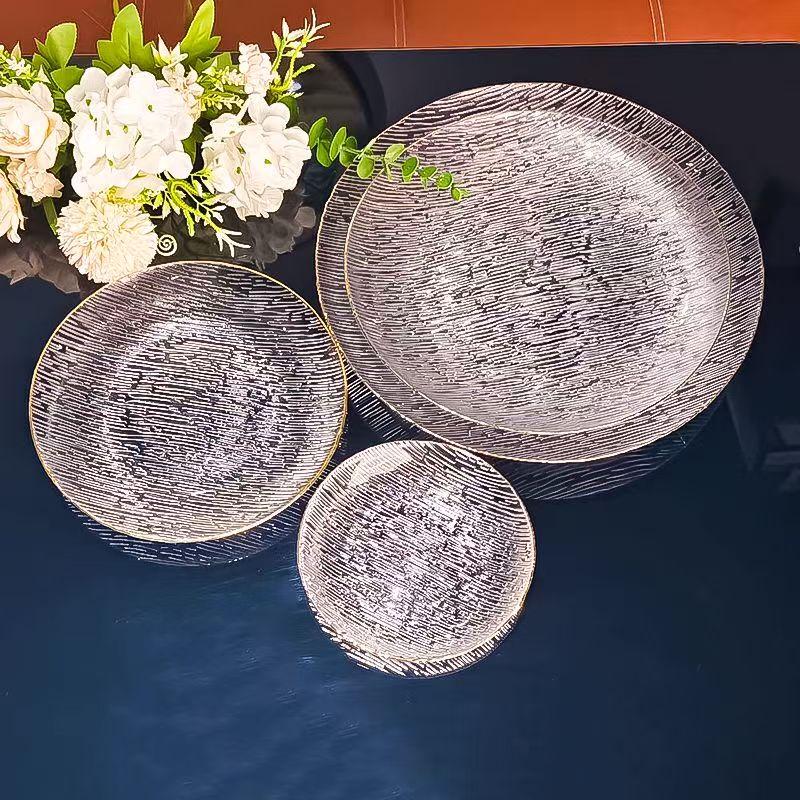 SIFAR Gold Rim Crystal Glass Fruit Plate