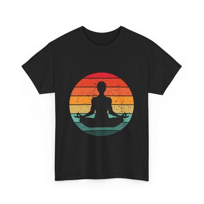 Retro Zonsondergang Yoga Lotus T-shirt Unisex Silhouet