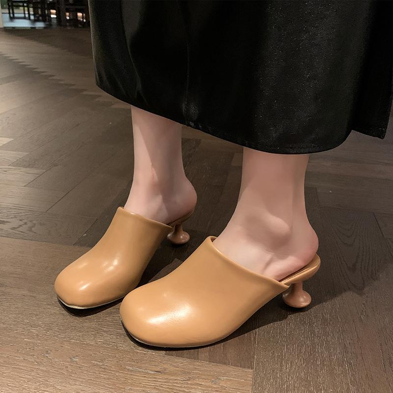 Fashion Aphixta 7cm High Heels Elegant Women Slides Round Toe Shallow Summer Dress Slides Sexy Strange Style Heels Shoes Size 42 Sandals