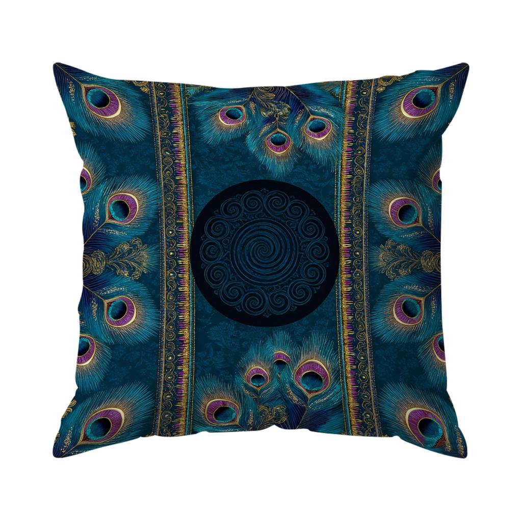 Bohemian Peacock Feather Pillowcase Bedroom Sofa Cushion Cover 100% Polyester Living Room Cushion Pillowcase Home Decor