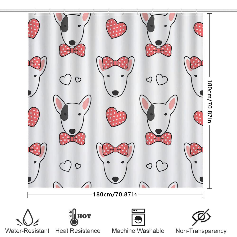 Pink Bow Tie Pattern Shower Curtain Cute Dogs Print Bathroom Decor White Fabric Waterproof Shower Curtains Set (Size180X245Cm)