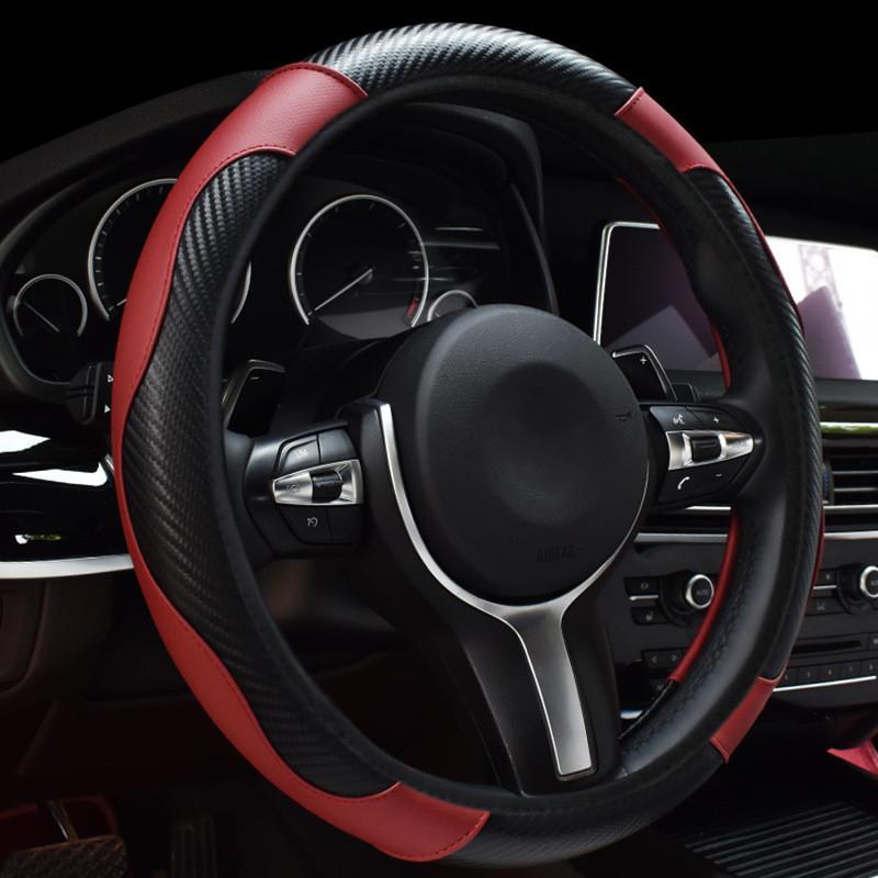Universal Car Steering Wheel Cover Elastic No Inner Ring Carbon Fiber Leather