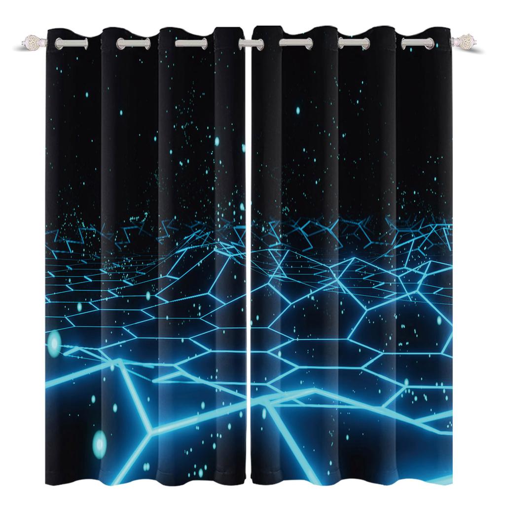 2pcs/set 3D Spacecraft Cabin Window Curtain Science Fiction Futurism Bedroom Living Room Decor Blackout Polyester Fabric Curtain