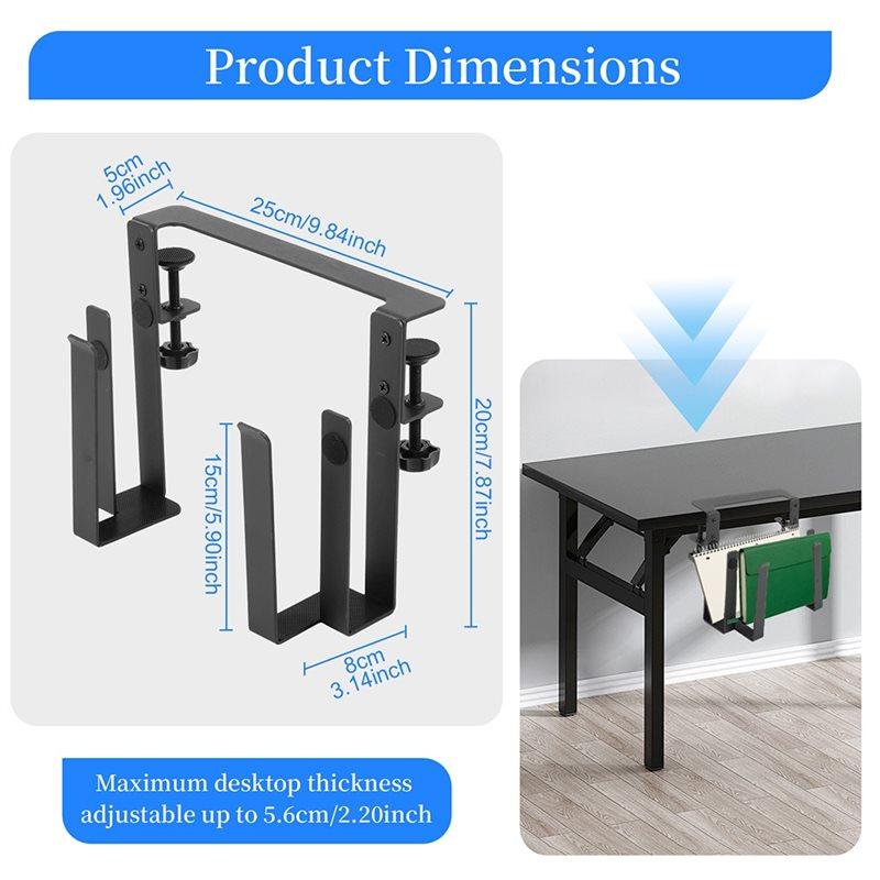 ABBP-Metal Clamp-On Desk Side Storage Rack Double-Layer No-Drill Mounting Organizer Double Layer
