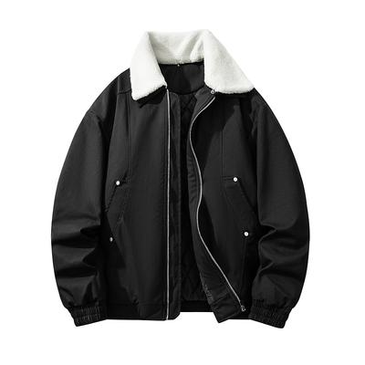 Men's High-Quality Insulated Fleece Jacket with Sheepskin Fur Trim, Autumn/Winter Casual Stylish Motorcycle Outerwear